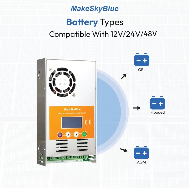 MakeSkyBlue 60A MPPT Charge Controller with CloudBOX Auto 12V/24V/48V Max 160VDC Input, LCD Display for Sealed Gel AGM Flooded and Lithium Batteries - Image 2